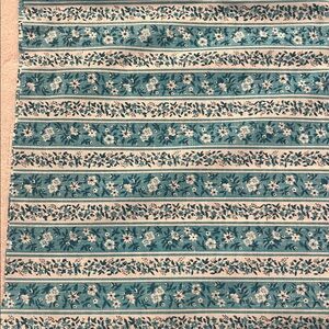 Vintage Floral Striped Teal Blue and White Fabric- 3 yards